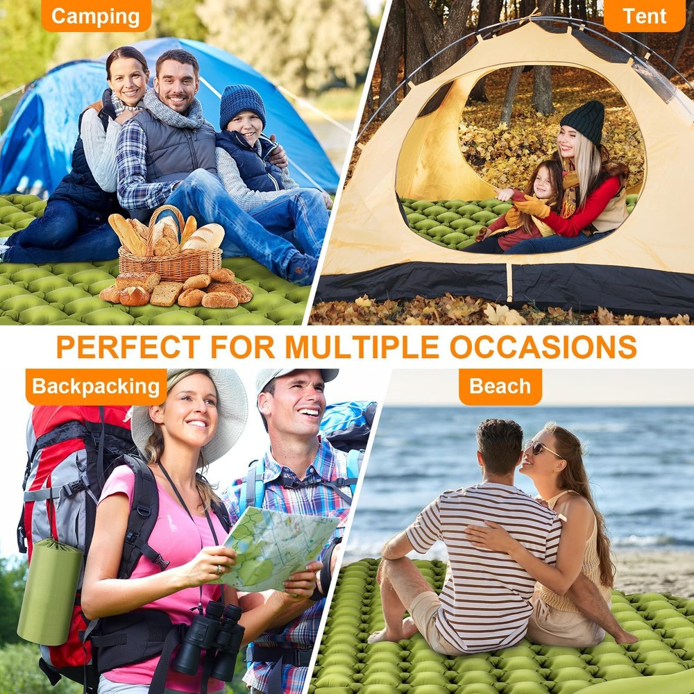 Double Sleeping Pad, Ultralight 4" Extra-Thick Self Inflating Sleeping Mat fo...