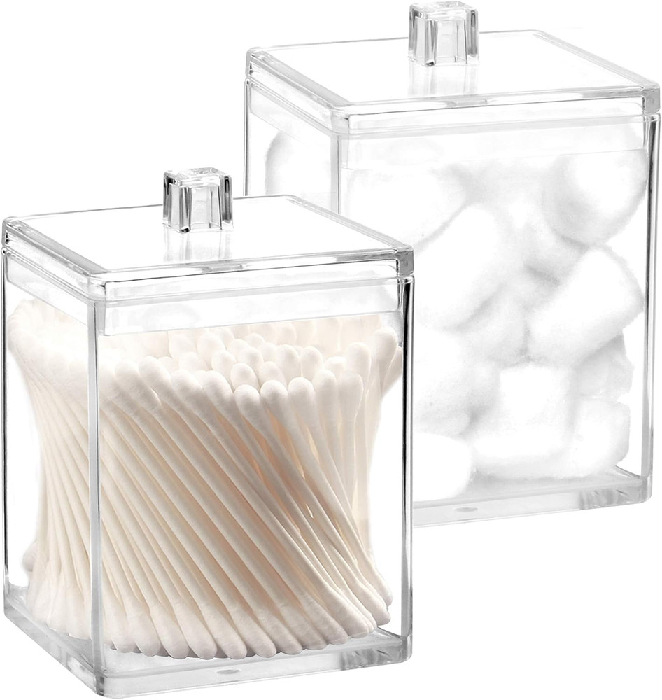 2 Pack 15 Ounce Clear Plastic Apothecary Jars, Square Shape