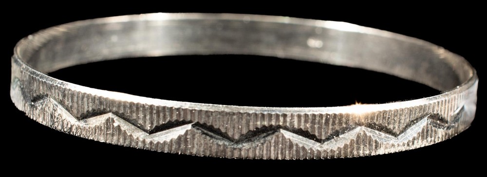 Sterling Silver Bangle Cut Stamped Wave Design Edge NEW