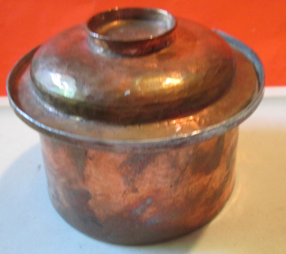 Old Copper Solid Unique Shape ORNATE Handcrafted HAMMERED SMALL POT W LID VTG
