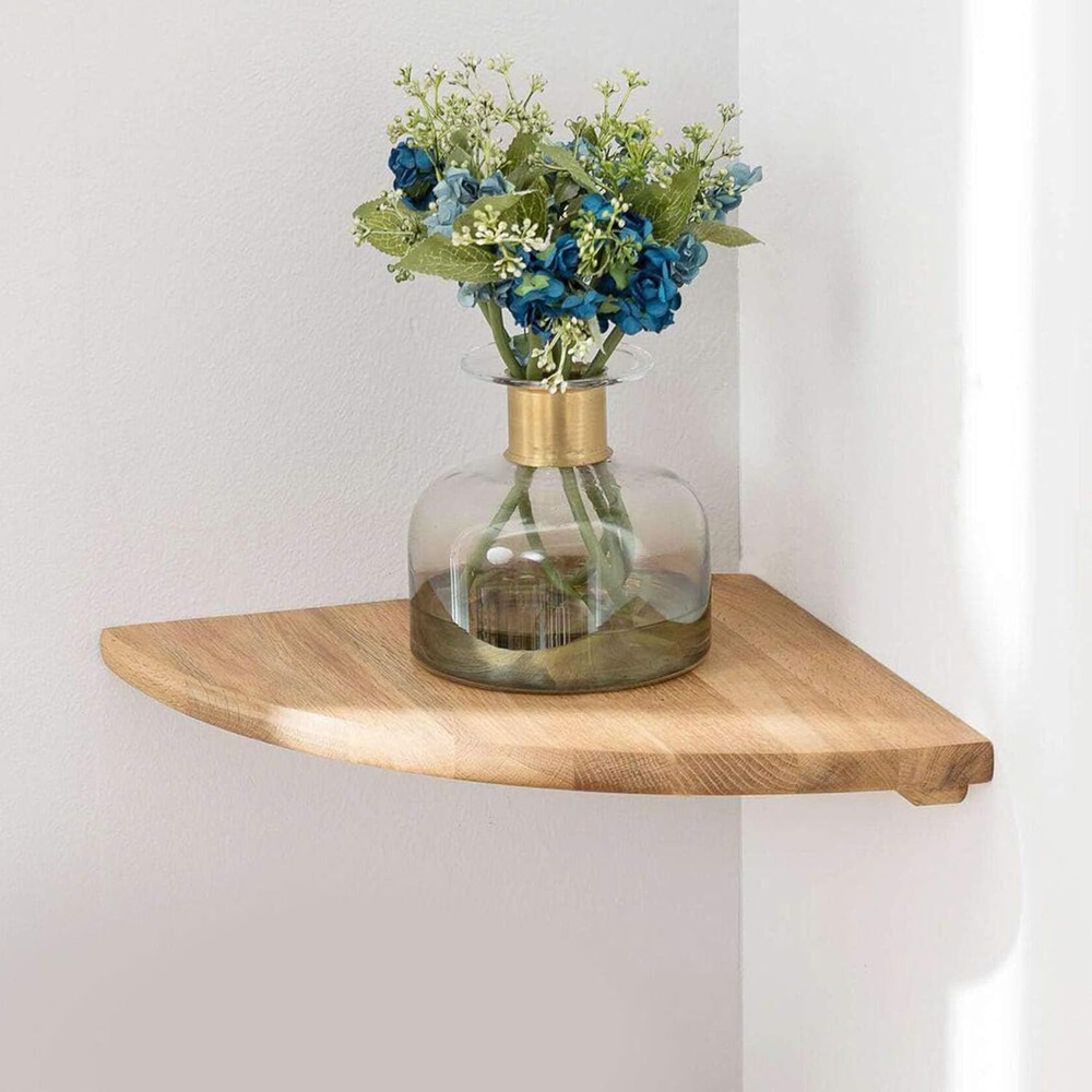 Corner Shelf, 7Inch Solid Oak Wood Floating Corner Shelf Wall Mount round End Fl