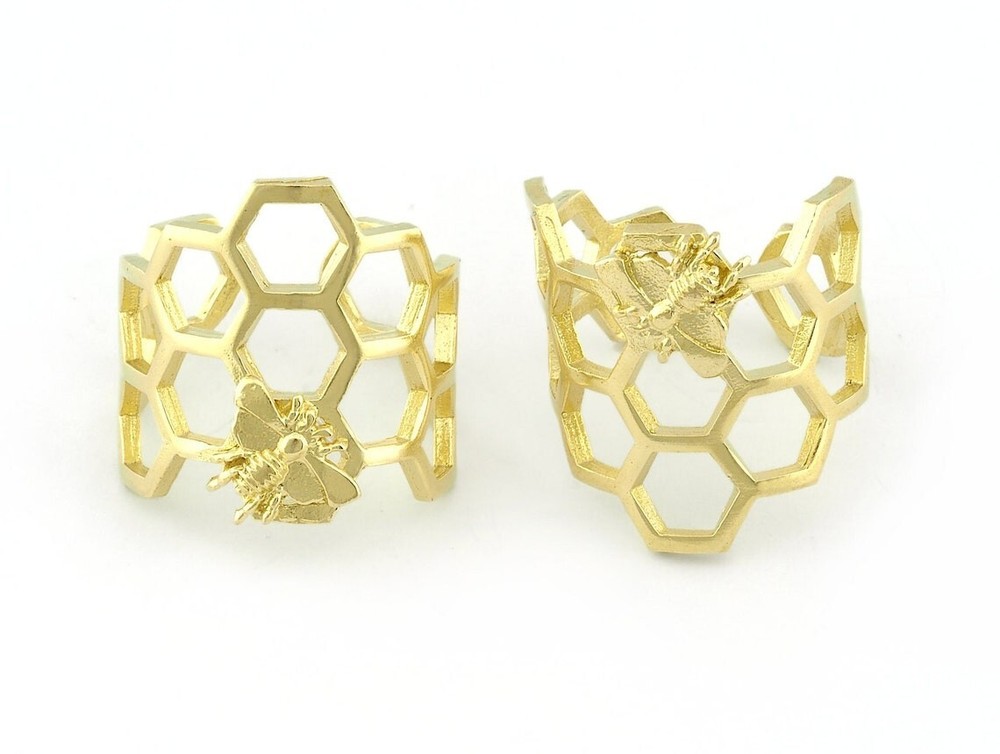 Honey Comb Ring, Bee Ring, Adjustable Raw brass (18US - 8US inner size) 5213