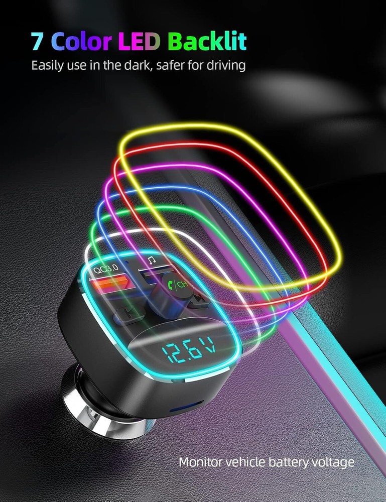 Bluetooth FM Transmitter Car Adapter Dual USB Charger Hands-Free Calling MP3 ...