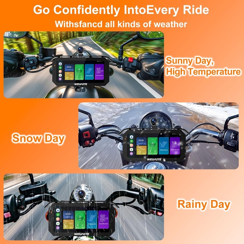 Wireless Android Auto Motorcycle Carplay - 6.25" Waterproof GPS Touchscreen Moto