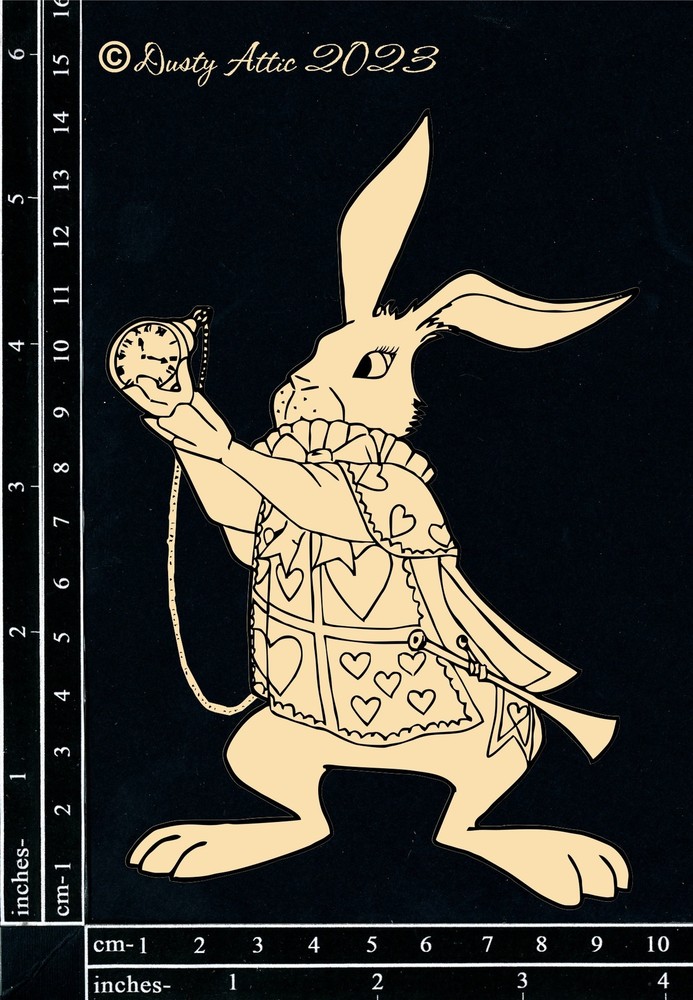 Dusty Attic Chipboard 4x6 - Alice Elements #2 - White Rabbit, DA3547