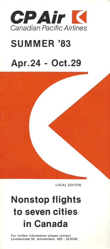 CP Air Amsterdam timetable 4/24/83 [4091]
