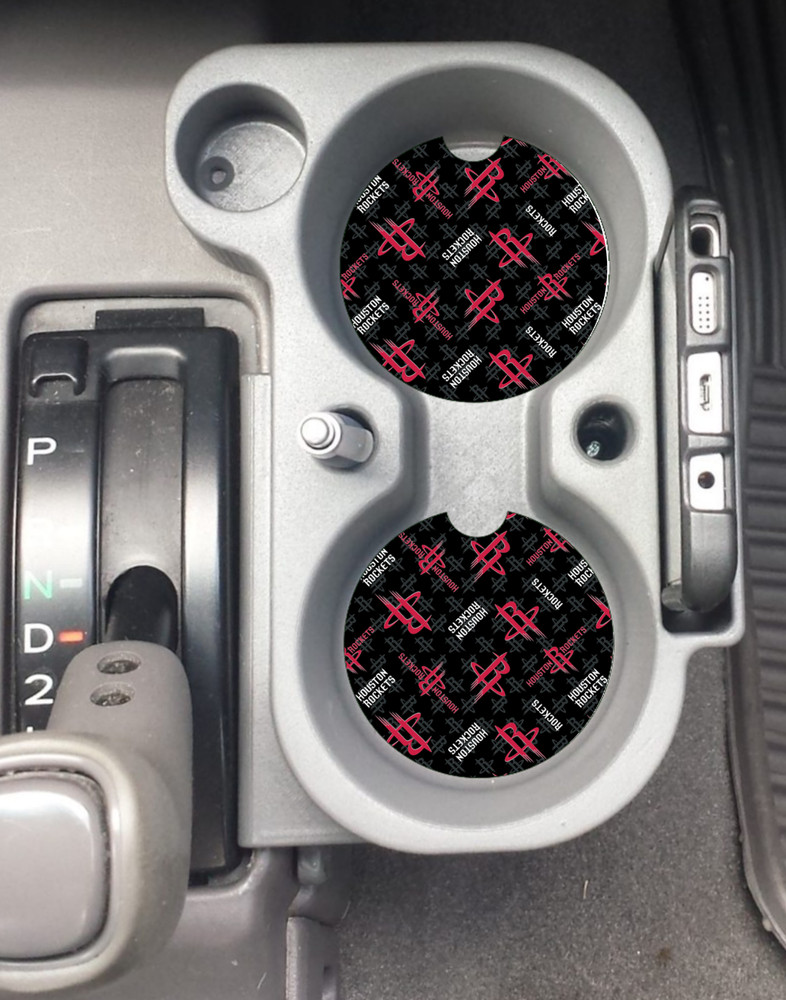 HOUSTON ROCKETS PATTERN CUSTOM RUBBER CAR COASTERS 2 PIECE SET