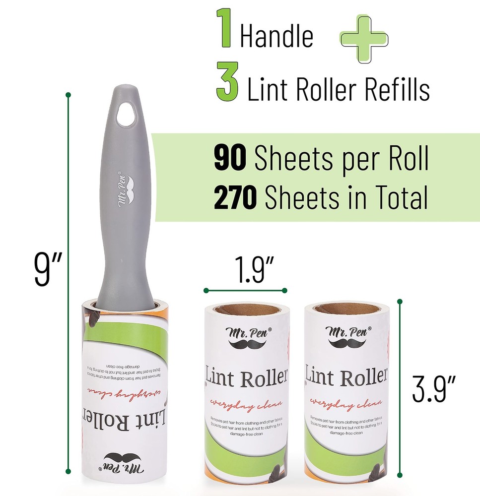 Mr. Pen- Lint Rollers, 1 Handle with 3 1 3 Refills, White