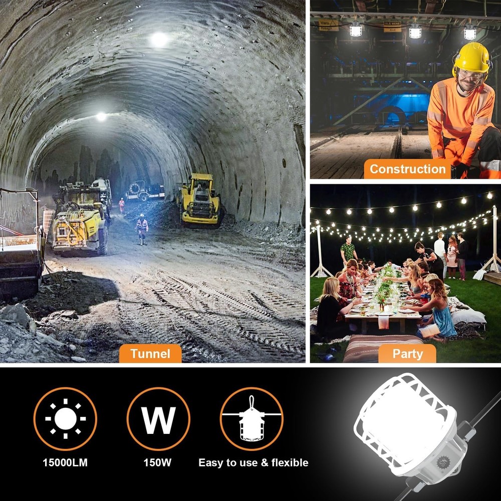 NS 100ft LED Construction String Lights, 150W 15000lm LED String Work Lights, Te