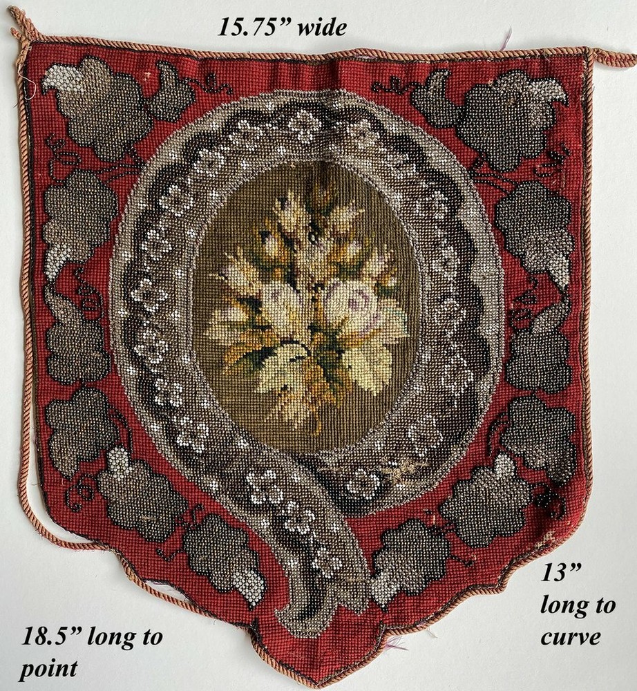 Antique Victorian Glass Beadwork and Needlepoint Fire Screen Panel for Pillow ?