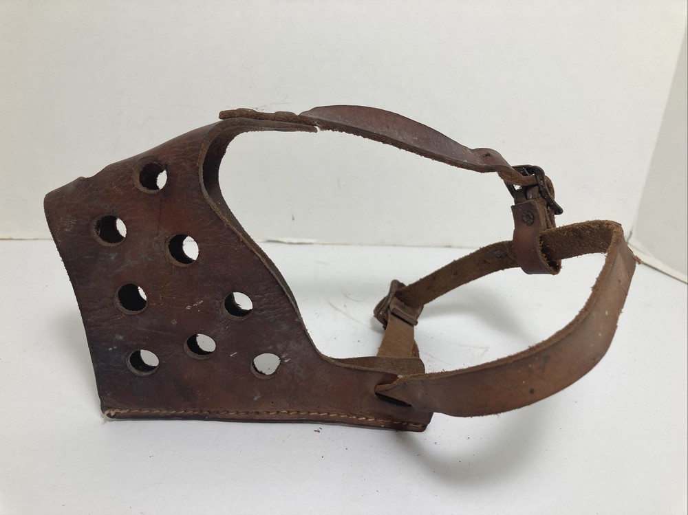 Vintage Thick Leather Dog Muzzle Large - XLarge adjustable strap