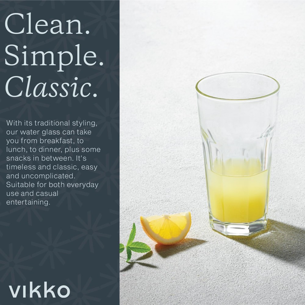 Vikko 9oz Drinking Glasses - Durable Stackable Glass Cups Set of 6