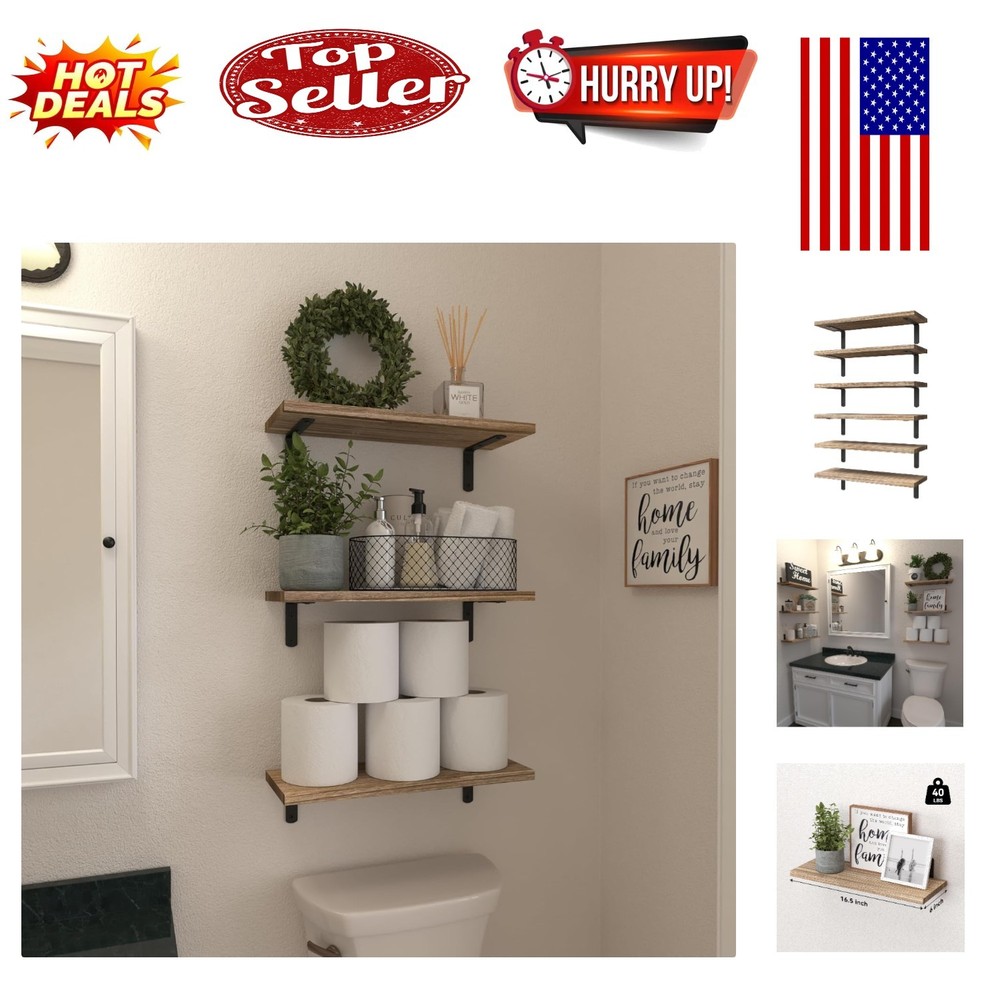 Rustic 6-Piece Floating Wall Shelves Set for Stylish Storage & Decor