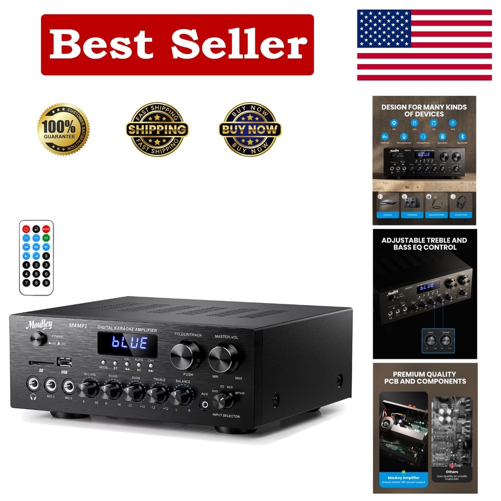 Karaoke Ready Bluetooth Stereo Receiver with USB/SD/AUX Inputs & Echo Control