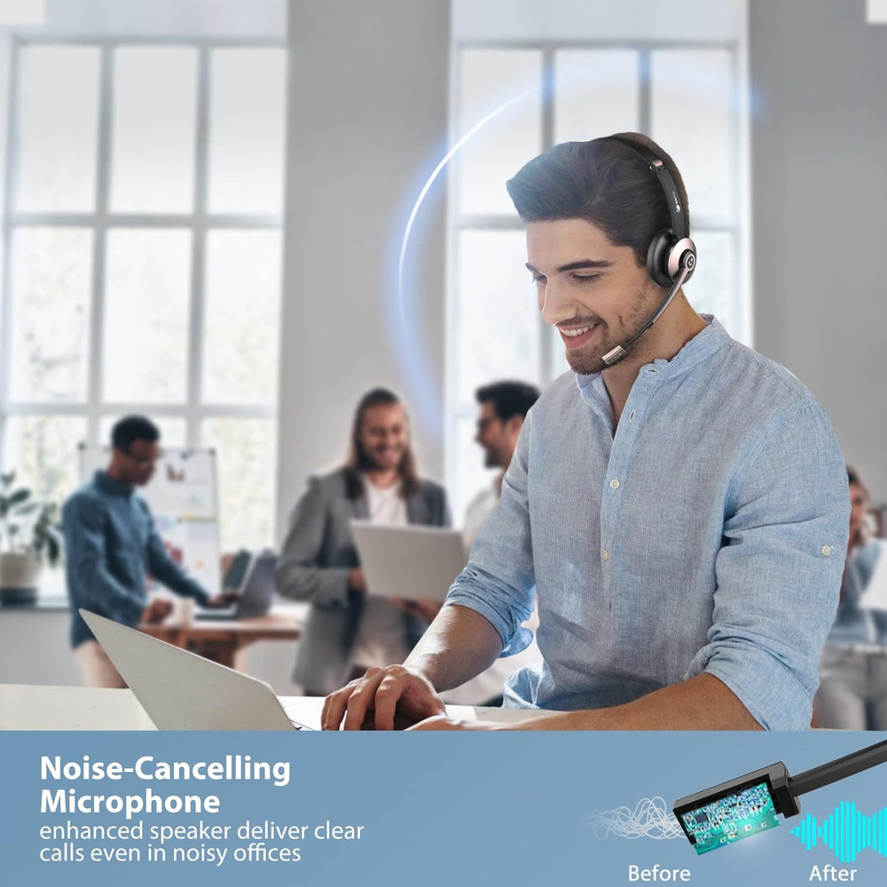 Wireless Headset, Bluetooth Headsets with Microphone Noise Cancelling, on Ear He