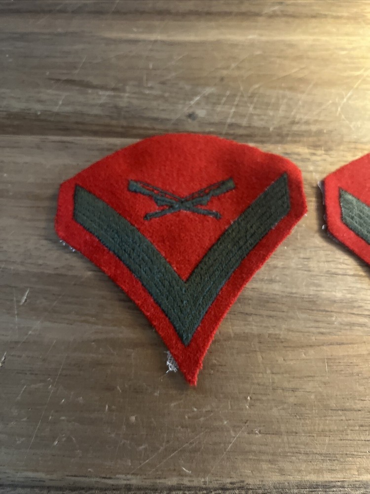 USMC Lance Corporal E-3 Green on Red Embroidered Chevrons