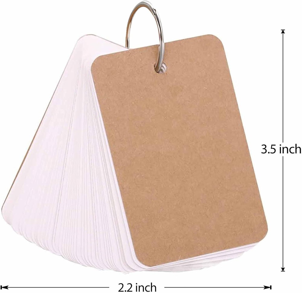 8 Pack 320 Sheets Blank Flash Cards with Binder Rings 3.5x2 Inch Note Cards