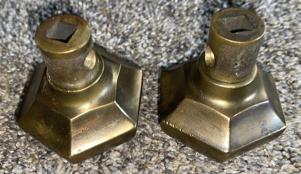 Pair of Antique Solid Brass Hexagon Door knobs