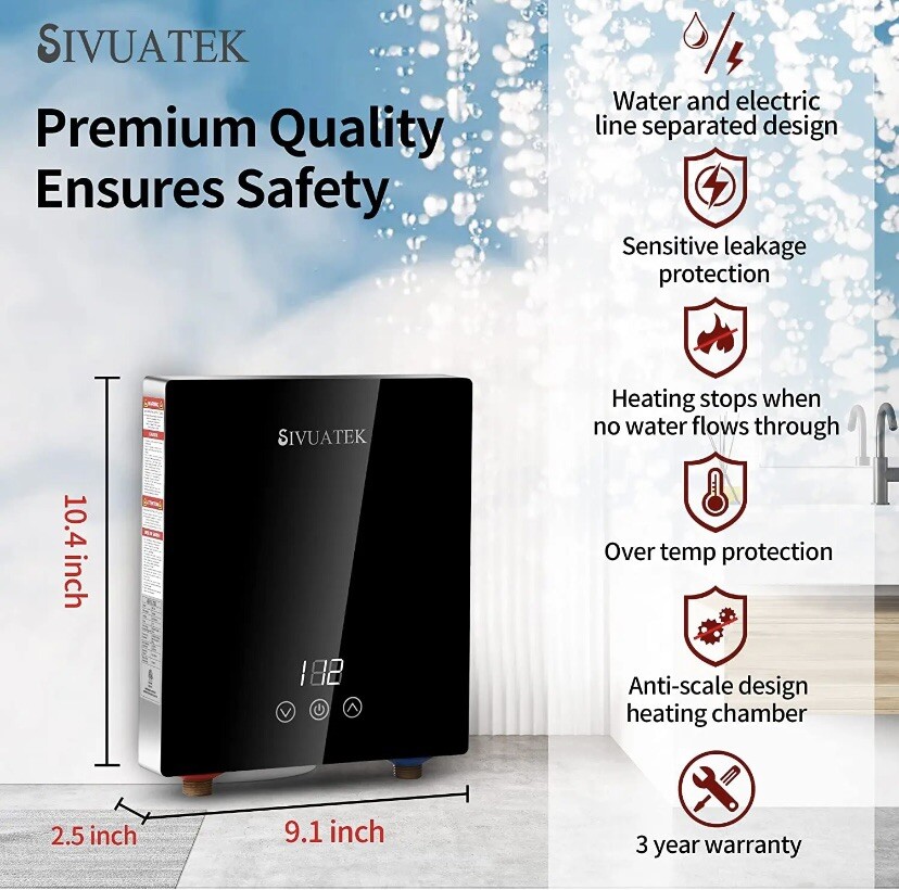 Electric Tankless Water Heater, SIVUATEK on Demand Water Heater Electric Smart C