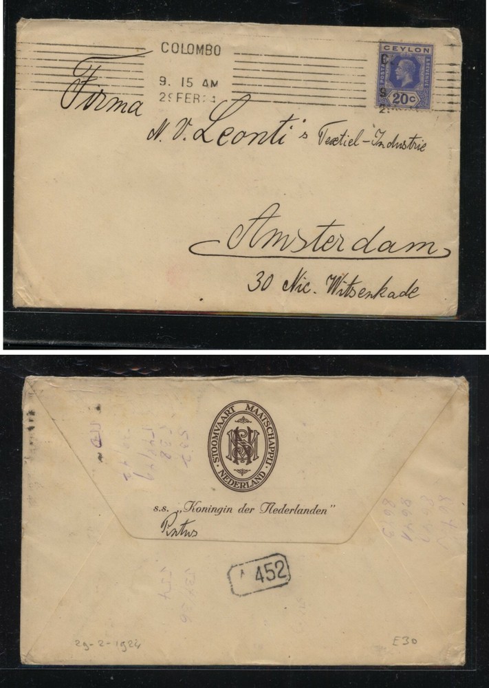 Ceylon  nice  cover  to   Holland      MS0131