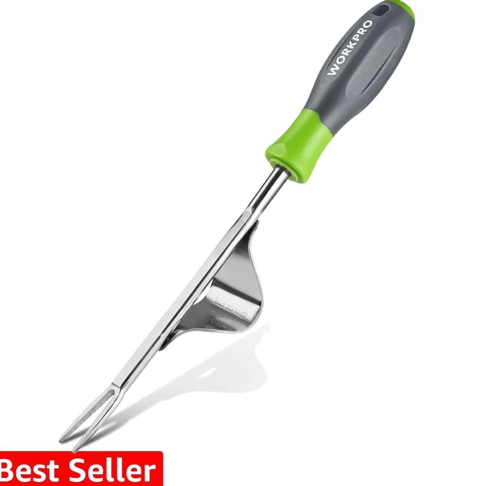 Weed Puller Tool, Metal Leverage Base and V-Shaped Forks for Easy Weed Remova...