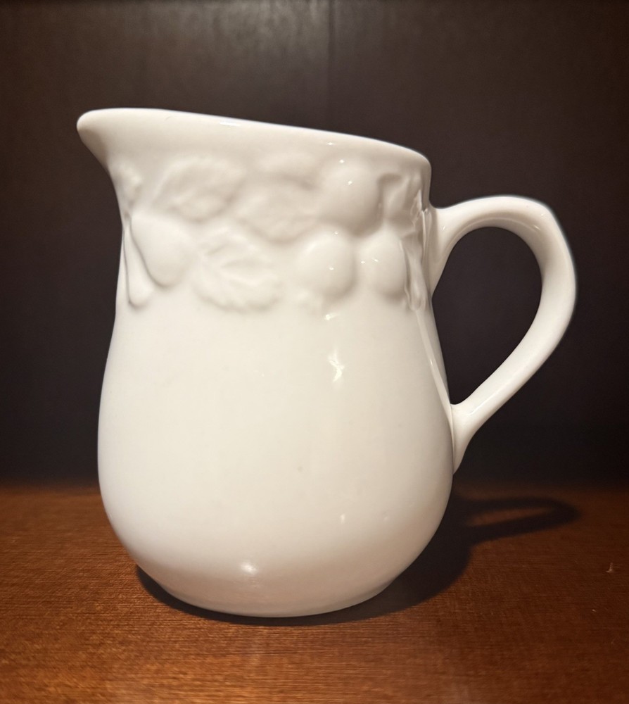 Gibson Housewares FRUIT White Embossed 4” Creamer Pitcher