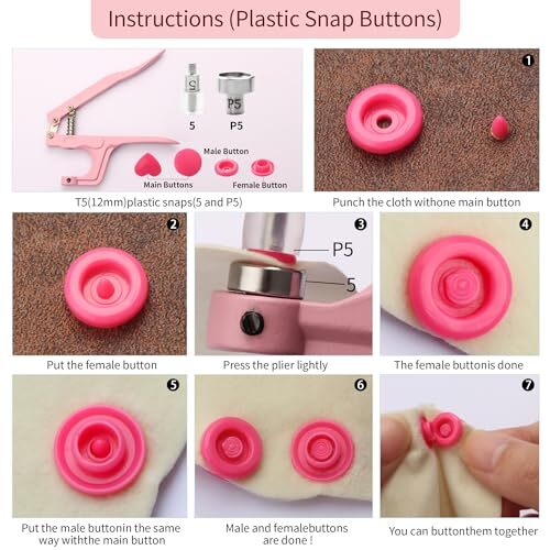 Snap Button Kit - Metal & Plastic Snap Buttons with Fastener Pliers Tool Kit
