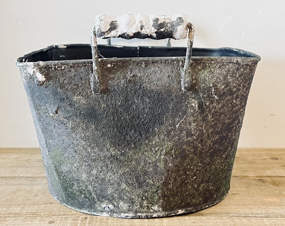2 Metal Planters/Storage Containers With Handles Textured Weathered Rustic
