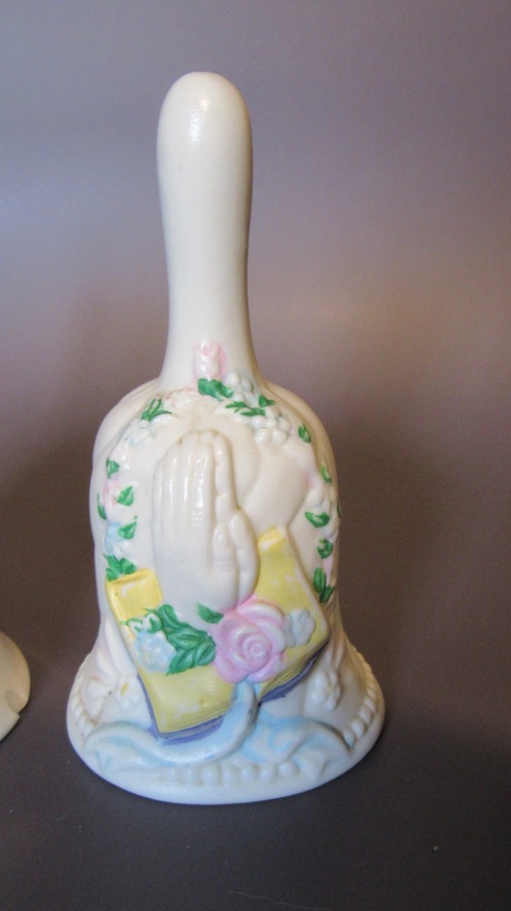 Vintage Religious Ceramic Praying Hands Bells - Pair