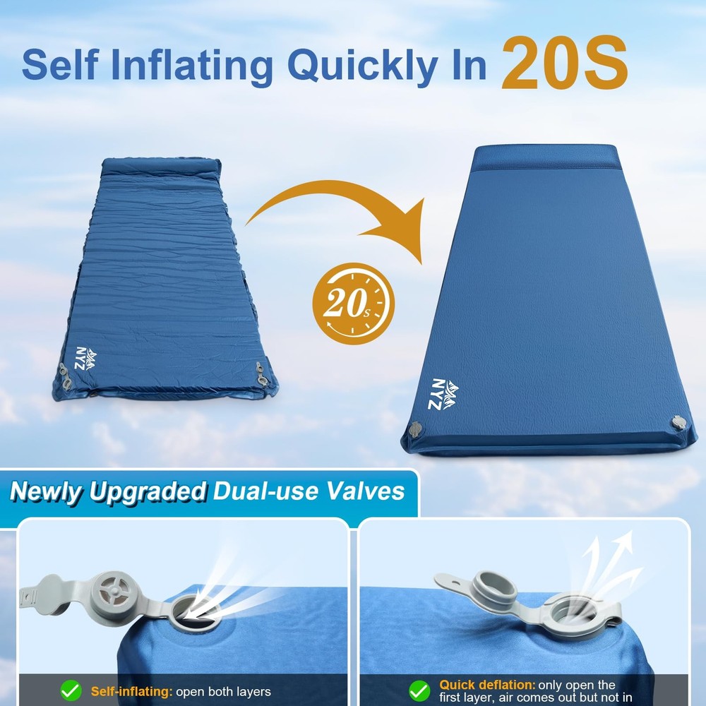 Self Inflating Sleeping Pad for Camping 3.1" Ultra-Thick Memory Foam Camping ...