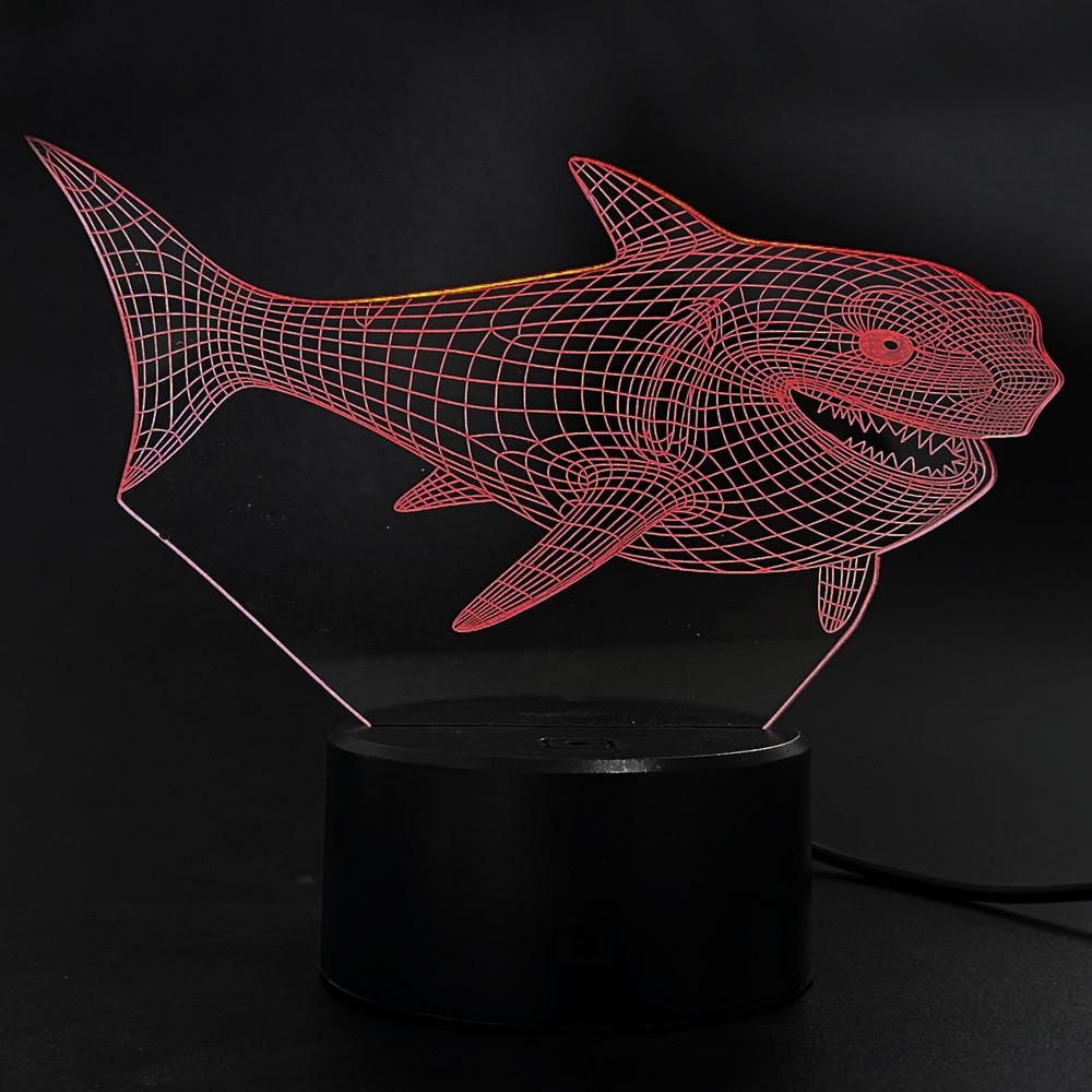 3D Shark 7 Color Changing Night Light Optical Illusion Mood Lamp Nursery Decor E