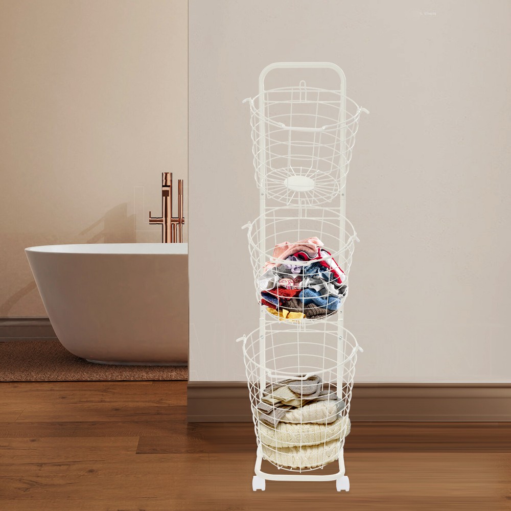 3-tier Laundry Hamper, Laundry Basket with Wheels with 3 Removable Basket