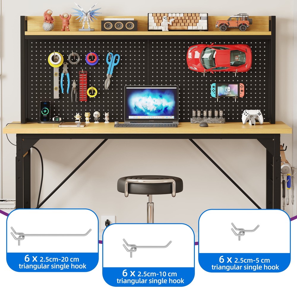 GARAGE Rolling WORKBENCH Multifunctional 52"H Tool Pegboard Power Outlets Steel