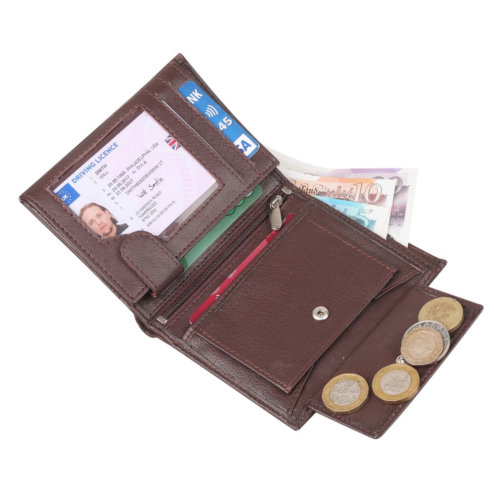 Mens Antitheft RFID Blocking Real Leather Wallet Credit Cardholder Bifold Purse