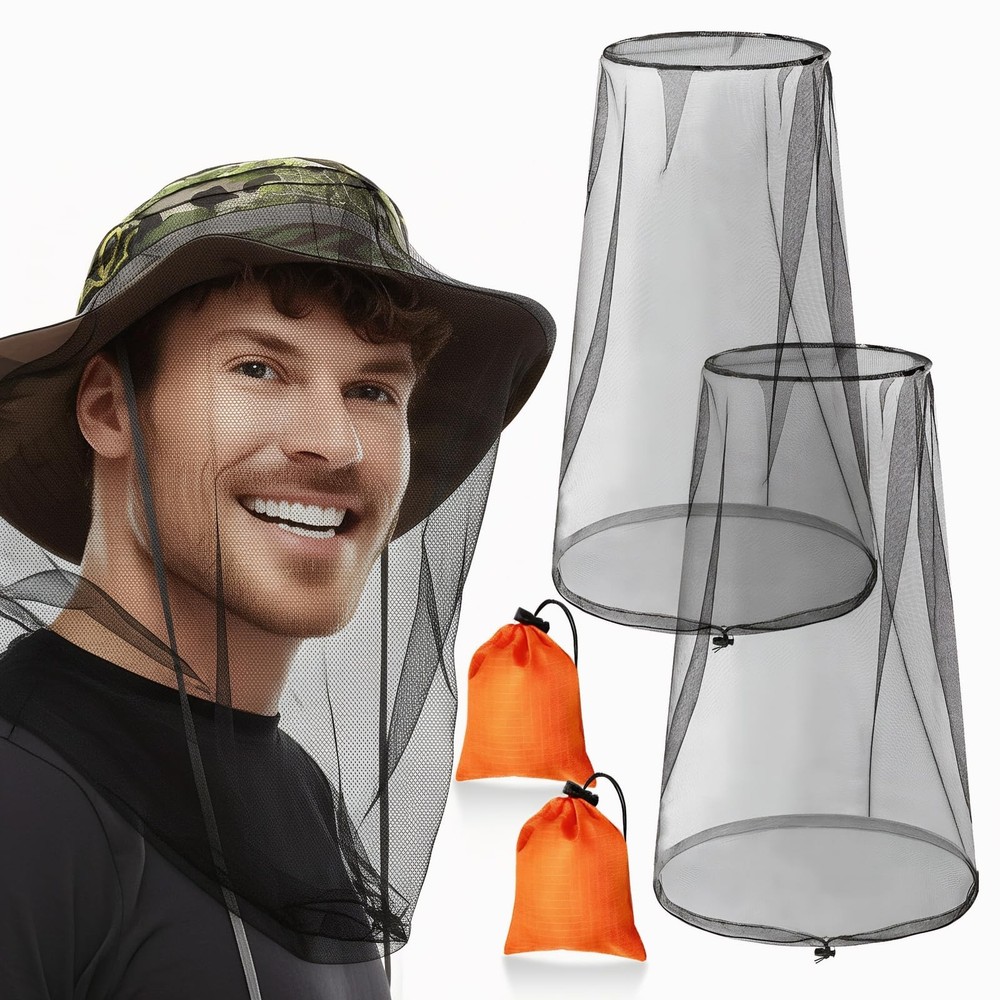 2 Pack Mosquito Head Nets with Drawstring  Ultra Large & Extra Long, Premium ...