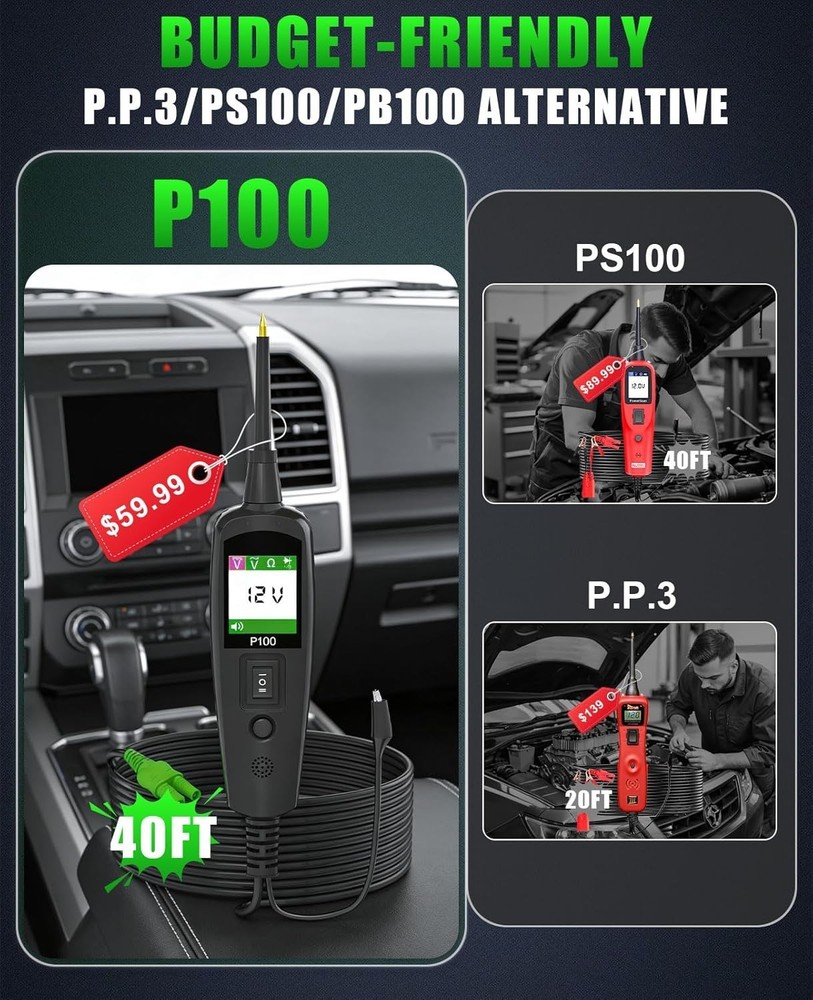 40FT Automotive Circuit Tester with Flashlight - Efficient Car Diagnostic Tool