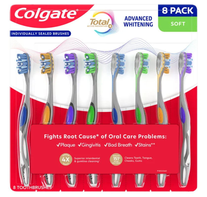 Colgate Total Advanced Whitening Toothbrush, 8-pack, Individually Sealed