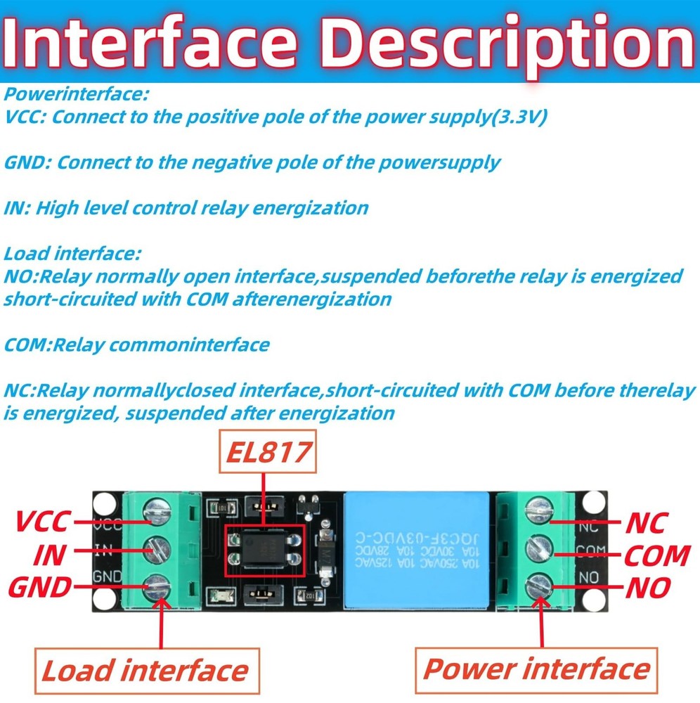 1 Channel 3.3V DC Relay Module 6Pcs Optocoupler Isolated Driver for Microcontrol