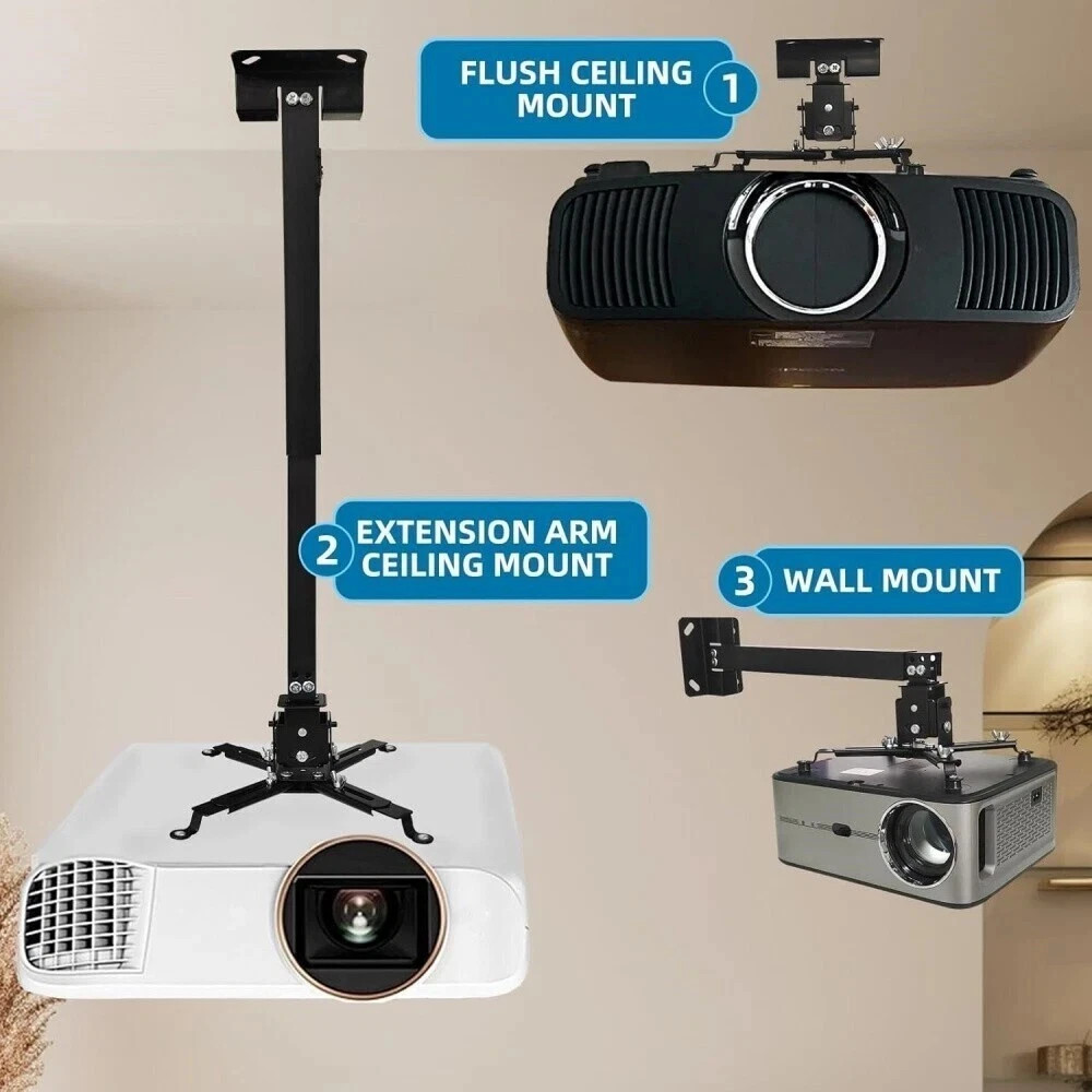 Universal Extendable Tilt DLP LCD Ceiling Projector Mount Bracket 44 lbs - Black