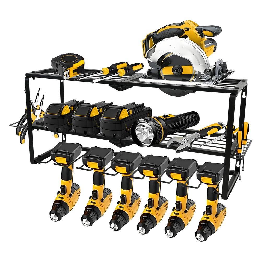 Power Tool Organizer Wall Mount 200Lbs Load 3 Layers Storage Rack 8 Drill Holder
