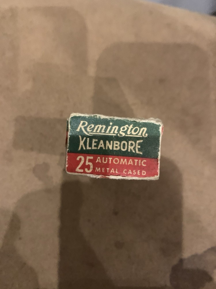 Empty Remington Kleanbore Ammo Box 25 Automatic Metal Cased