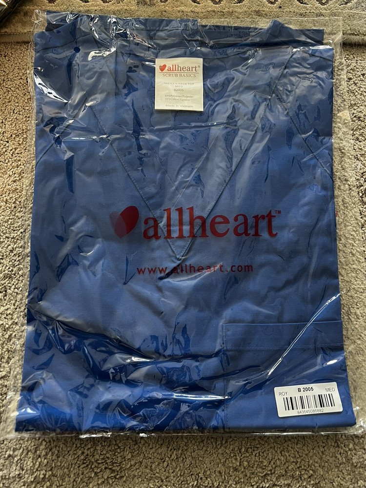 Allheart Mens Scrubs Basics Size Medium Blue Top