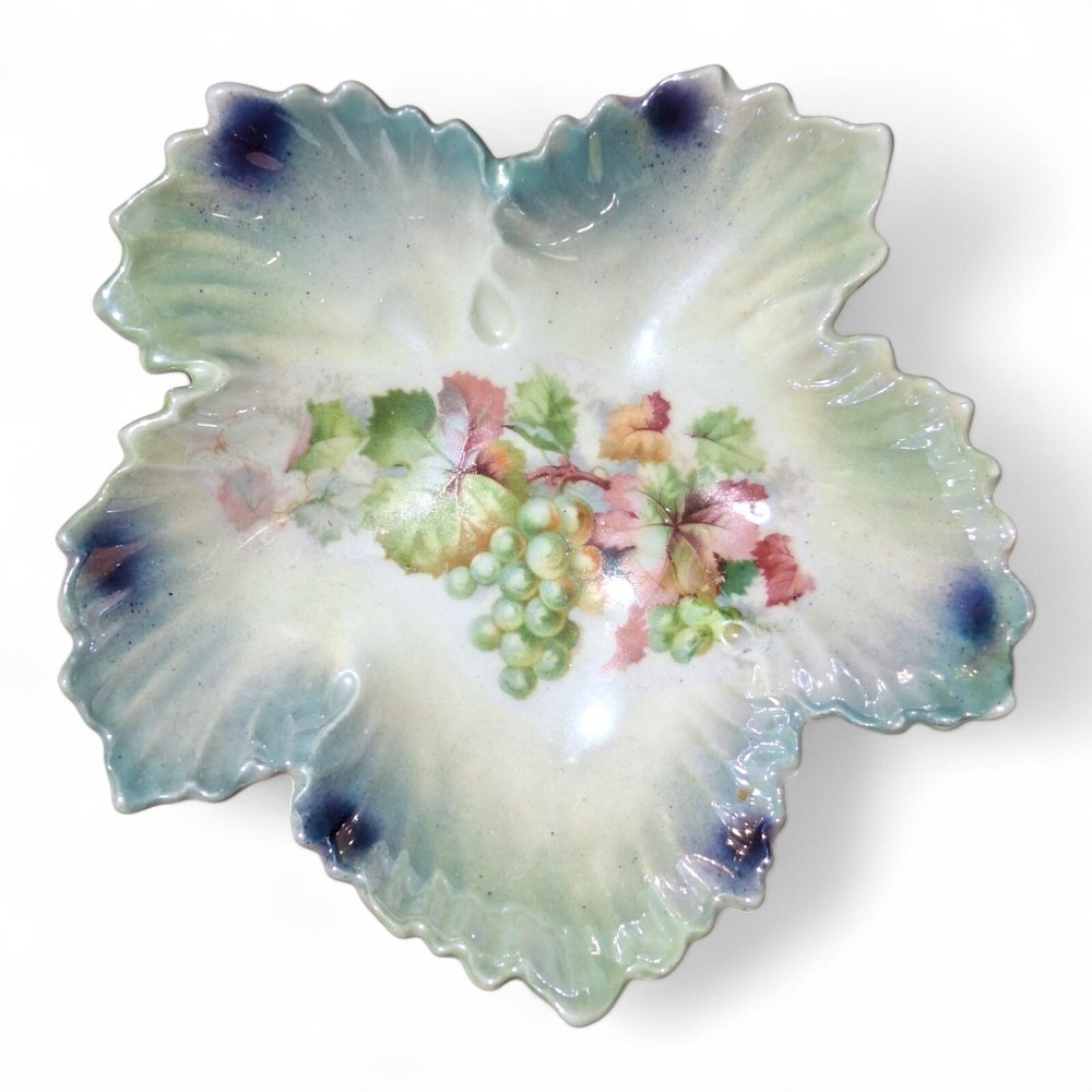 Maple Leaf Shaped Porcelain Trinket Dish Grapevine Germany 6"