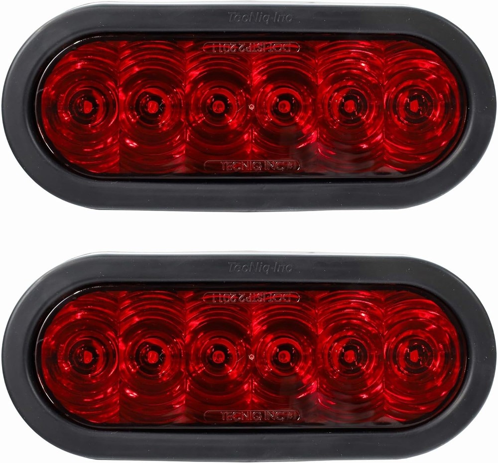 (2) Trailer Truck LED Sealed RED 6" Oval Stop/Turn/Tail Light TECNIQ USA
