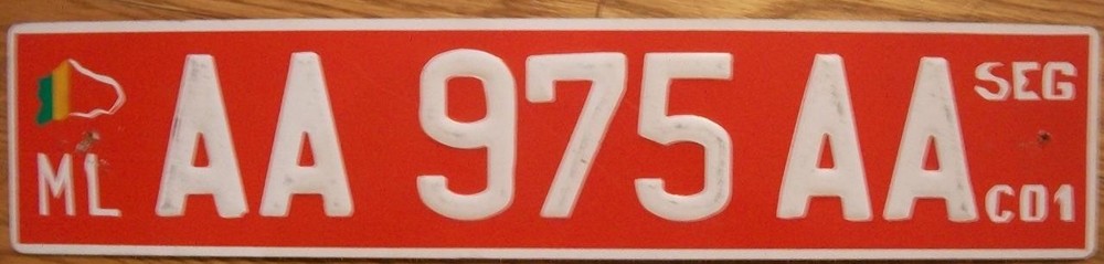 SINGLE MALI, AFRICA  LICENSE PLATE - AA 975 AA