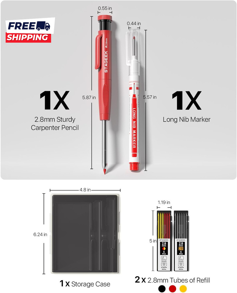 Carpenter Pencils Set with Sharpener Heavy Duty Woodworking Tools with 13 Refill