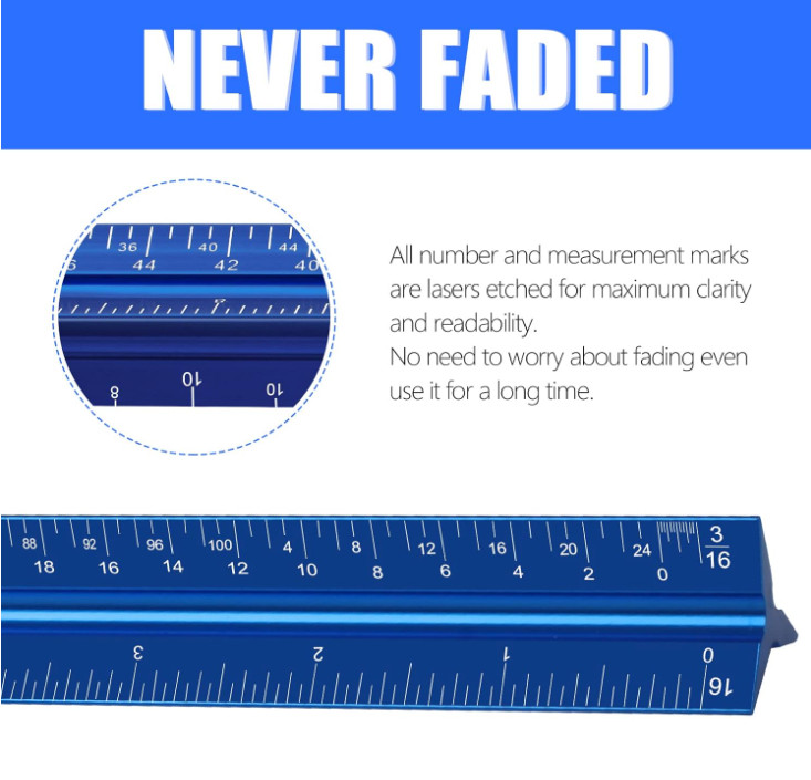 12" Architectural Scale Ruler, Aluminum Scale, Triangular Ruler, Scale Ruler