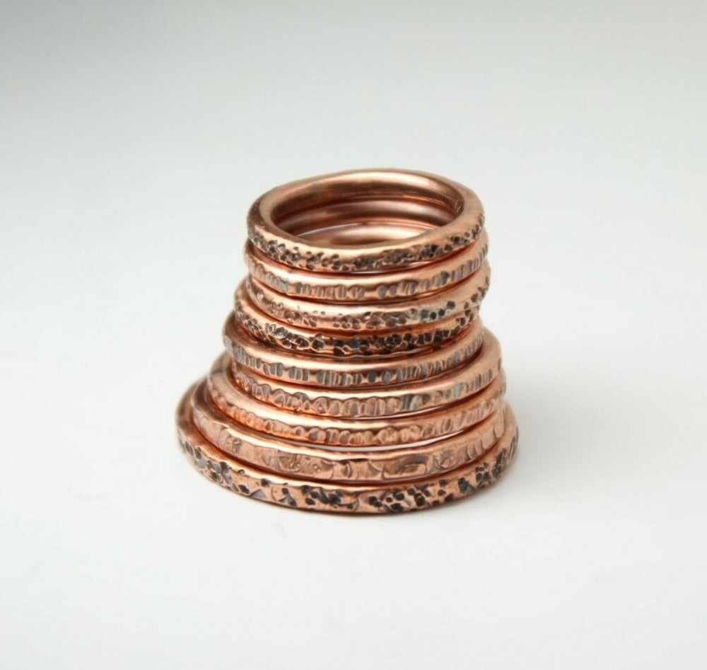 Copper Ring Stackable Hammered Rings band Size 3.5 Promise Ring Unisex thin 2mm
