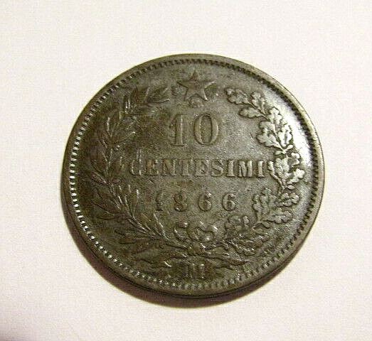 1866 Italy 10 Centesimi Old Coin