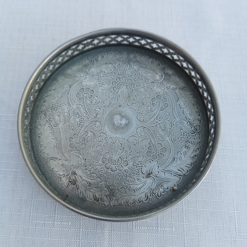 Vintage Silver Plate On Copper Coaster Pattern 10cm Sheffield